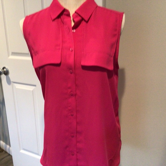 Worthington sleeveless fuchsia dress top, NWT size Med, Collar,  button … - Picture 2 of 6